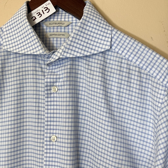 Suitsupply Egyptian Cotton Tessitura Button Up Shirt - Men's Size 41/16 - Blue - Picture 1 of 12